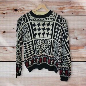 Vintage Today News Sweater Men's XL Multicolor Multipattern Crewneck Knit 90's